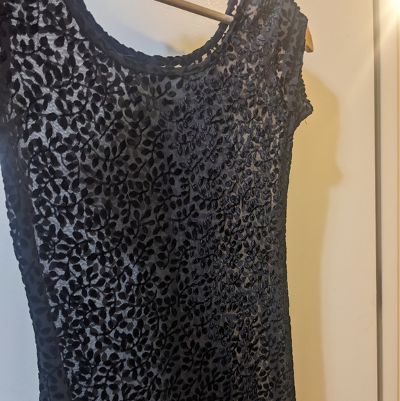 Black velvet leaf print dress with a touch of whimsy. Brand is Carol le Valley - Picture 6 of 6